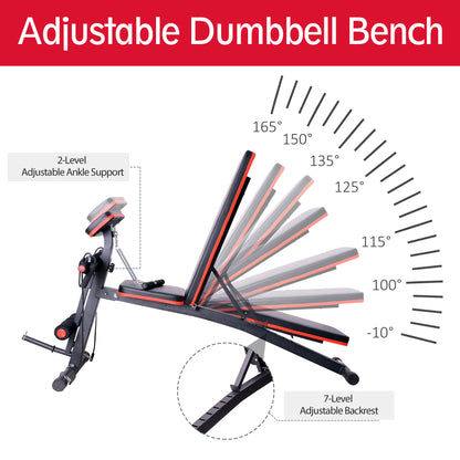 HOMCOM Foldable Adjustable Dumbbell Weight Lifting Sit Up Ab Bench Home Training Gym Incline Multiuse Workout Exercise Fitness