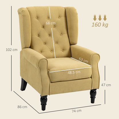 Accent Armchair Home Furniture Retro Tufted Club Wood Fabric, Yellow