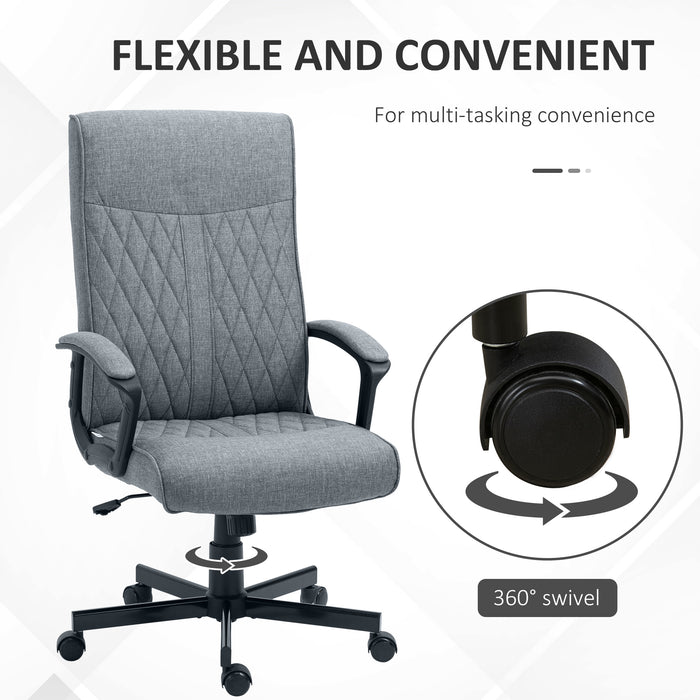 High-Back Home Office Chair, Linen Swivel Computer Chair with Adjustable Height and Tilt Function for Living Room, Bedroom, Study, Grey