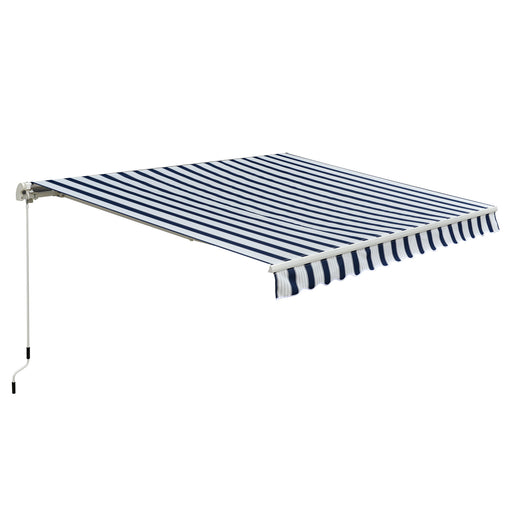 Garden Patio Manual Retractable Awning Canopy Sun Shade Shelter, 3m x 2.5m-Blue/White