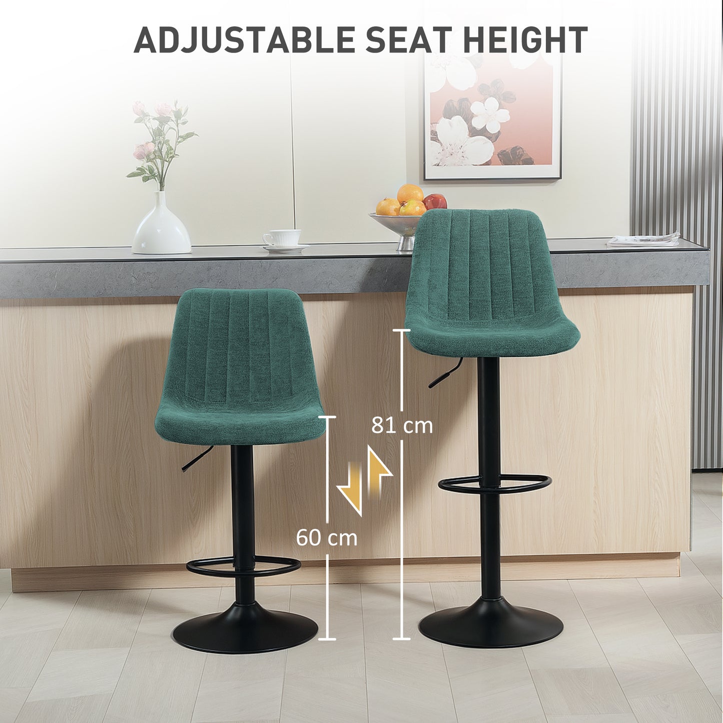 Warehouse Clearance Sale - Bar Stools Set of 2 Adjustable Swivel Bar Chairs with Backrest Green