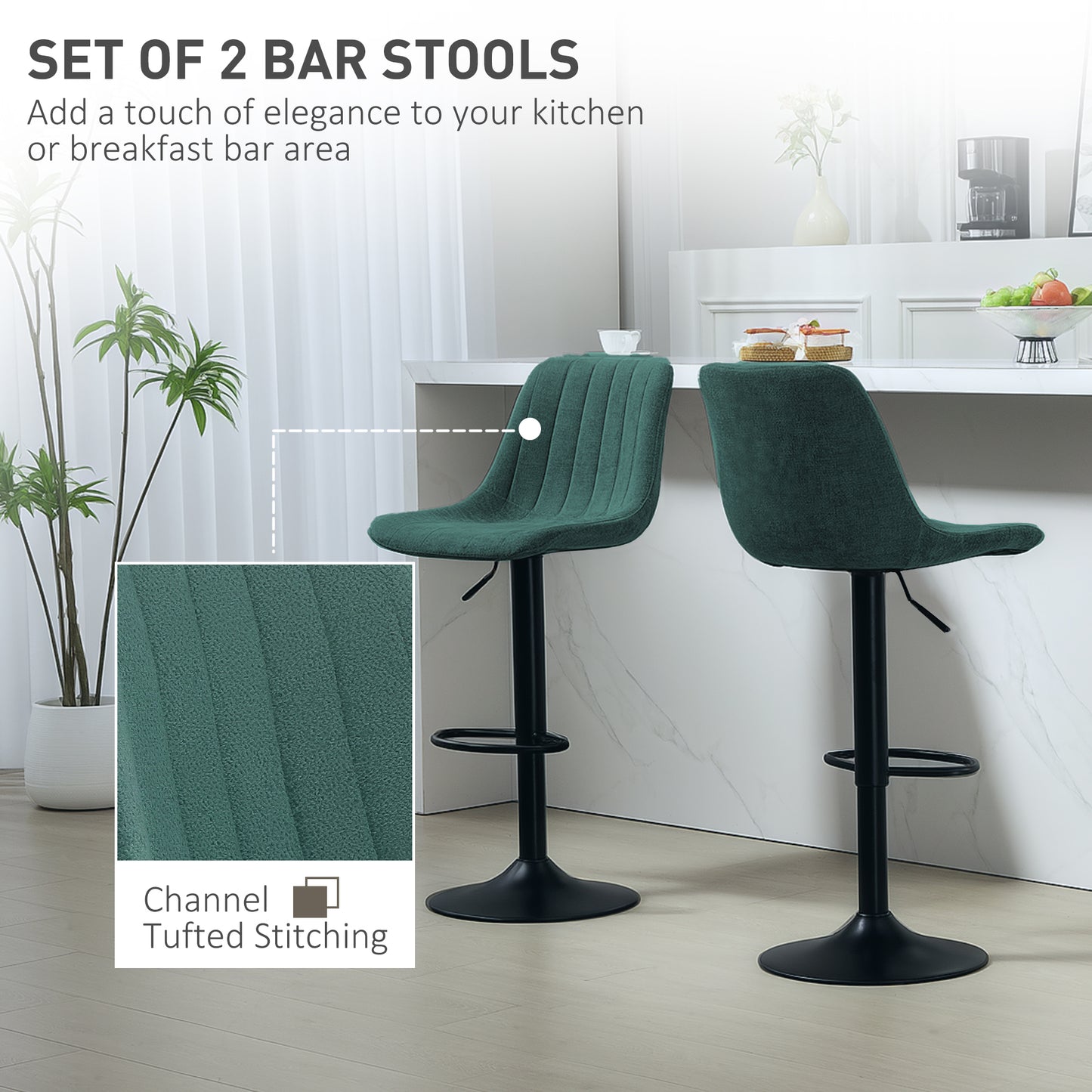 Warehouse Clearance Sale - Bar Stools Set of 2 Adjustable Swivel Bar Chairs with Backrest Green