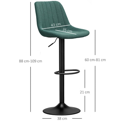 Warehouse Clearance Sale - Bar Stools Set of 2 Adjustable Swivel Bar Chairs with Backrest Green