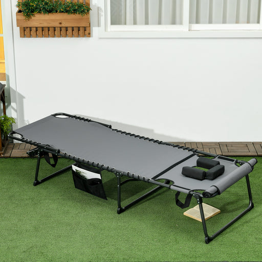 Folding Sun Lounger w/ 5-level Reclining Back, Tanning Chair w/ Reading Hole, Outdoor Sun Lounger with Side Pocket, Headrest