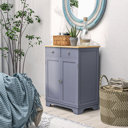 Kitchen Floor Cabinet Side Storage Cupboard Multi-Use Sideboard Table with Solid Wood Top, Adjustable Shelf, Drawer for Dining Room, Living Room, Hallway, Grey