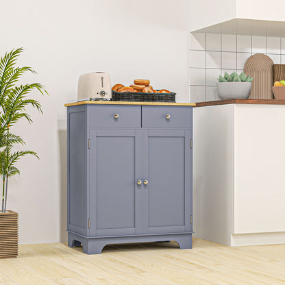 Kitchen Floor Cabinet Side Storage Cupboard Multi-Use Sideboard Table with Solid Wood Top, Adjustable Shelf, Drawer for Dining Room, Living Room, Hallway, Grey