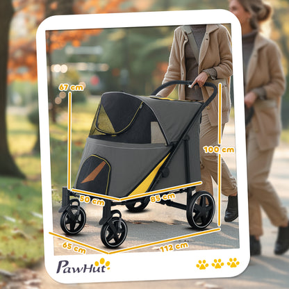 Foldable Dog Carriage w/ Universal Wheels, Shock Absorber - Grey