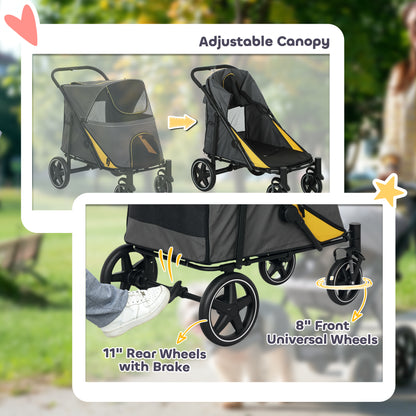 Foldable Dog Carriage w/ Universal Wheels, Shock Absorber - Grey