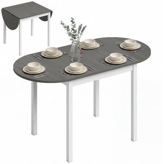 Folding Dining Table for 4-6 People, 140 cm Oval Solid Wood Drop Leaf Table, Kitchen Table for Small Spaces, Dining Room, Living Room, Grey
