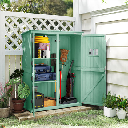 Wooden Garden Shed Tool Storage Cabinet Double Door Shelf Green