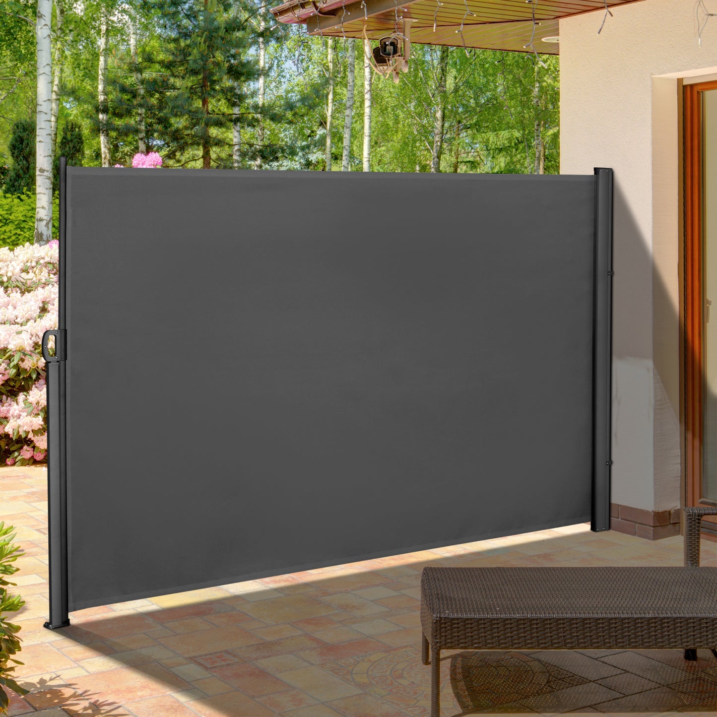 Retractable Sun Side Awning Screen Fence Patio Garden Wall Balcony Screening Panel Outdoor Blind Privacy Divider (3x1.8M, Grey)