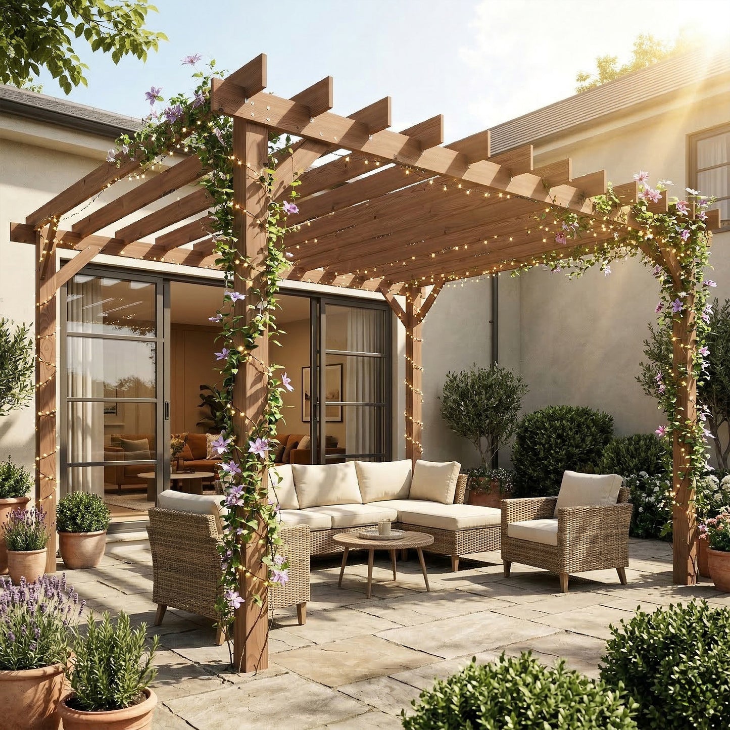 3 x 3 m Wooden Pergola Gazebo Grape Trellis, Maple Wood-effect