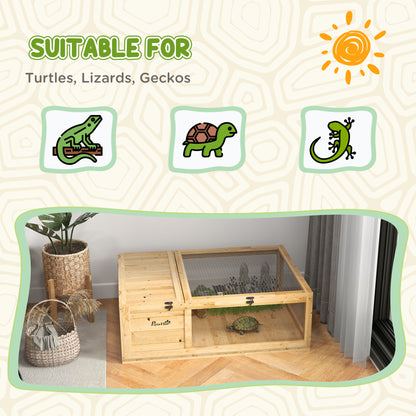 Tortoise House w/ Mesh Roof, Small Pet Reptile Wooden House - Yellow