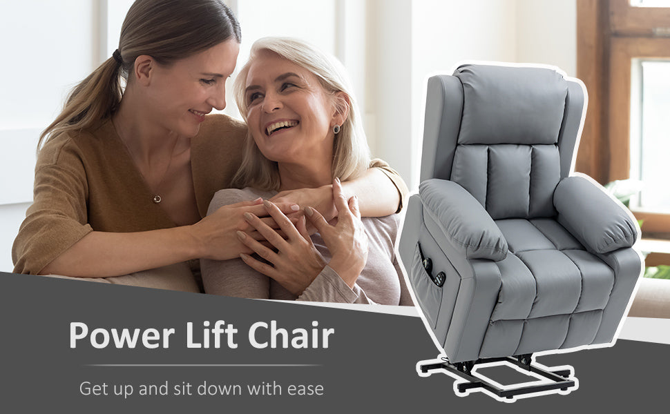 Deluxe Power Lift Chair Riser and Recliner Chair with Vibration Massage, Heat, Grey