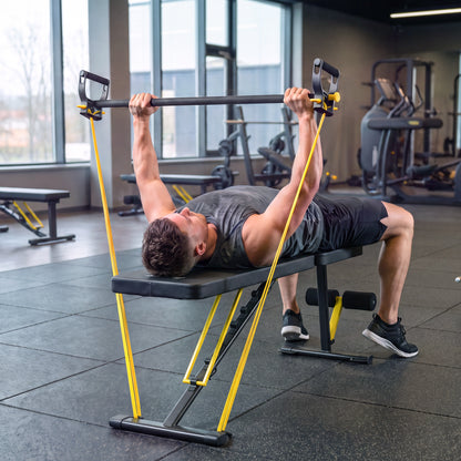 Adjustable Weight Bench for Home Gym, 300kg Incline Decline Flat Foldable Bench Press with 7 Backrest Positions and Resistance Bands, for Full Body Strength Training Weight Lifting, Yellow