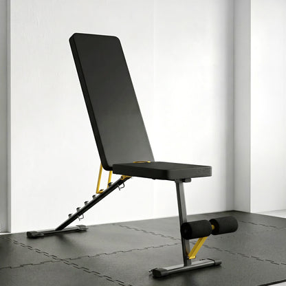 Adjustable Weight Bench for Home Gym, 300kg Incline Decline Flat Foldable Bench Press with 7 Backrest Positions and Resistance Bands, for Full Body Strength Training Weight Lifting, Yellow