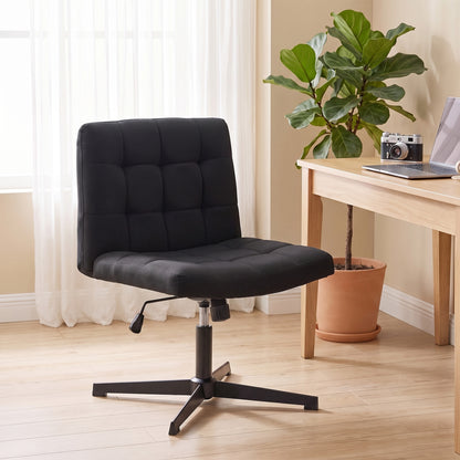 Armless Office Chair, Cross Legged Vanity Chair with Wide Seat, Black