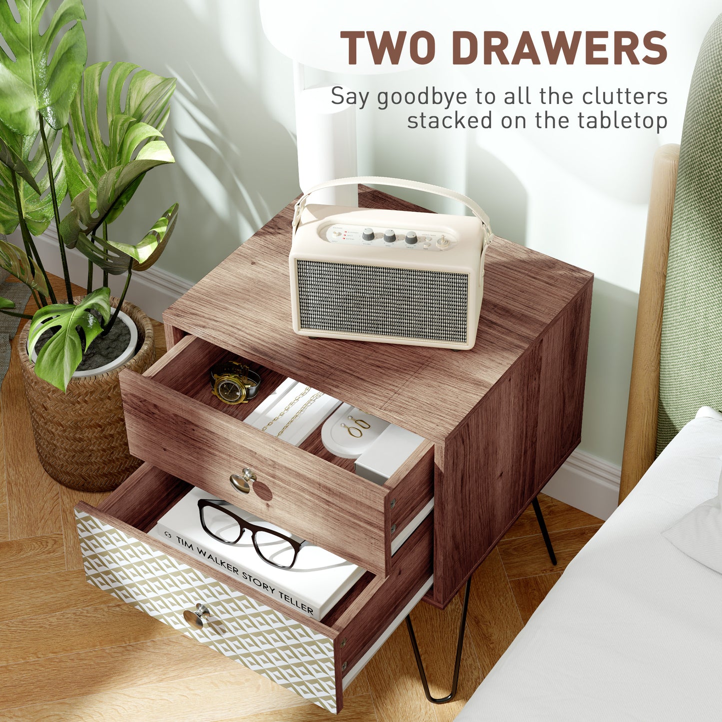 2-Drawer Nightstand, Sofa Bedside Table for Living Room, Bedroom