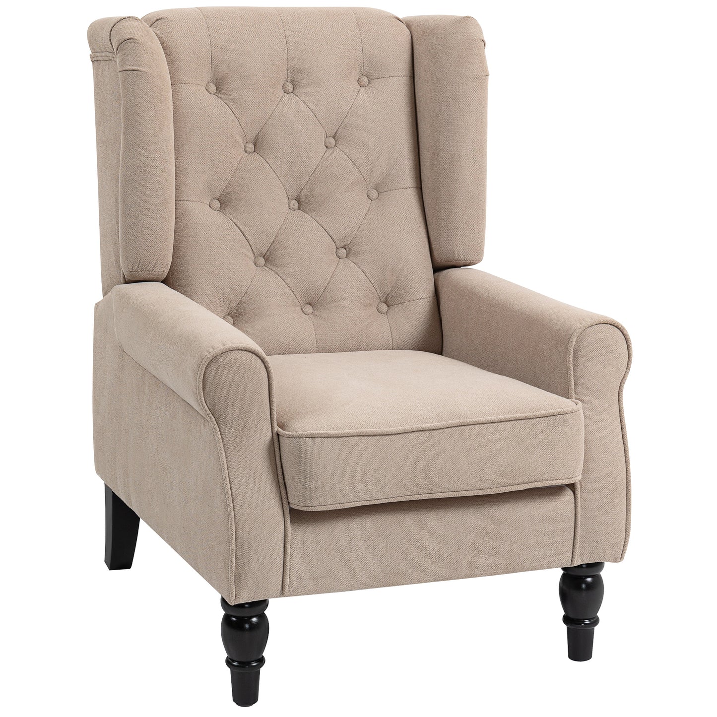 Accent Armchair Home Furniture Retro Tufted Club Wood Fabric, Beige