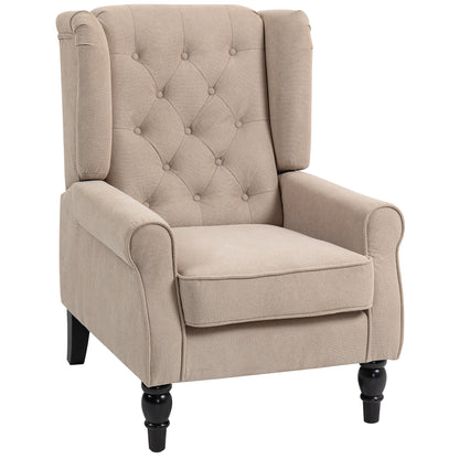 Accent Armchair Home Furniture Retro Tufted Club Wood Fabric, Beige
