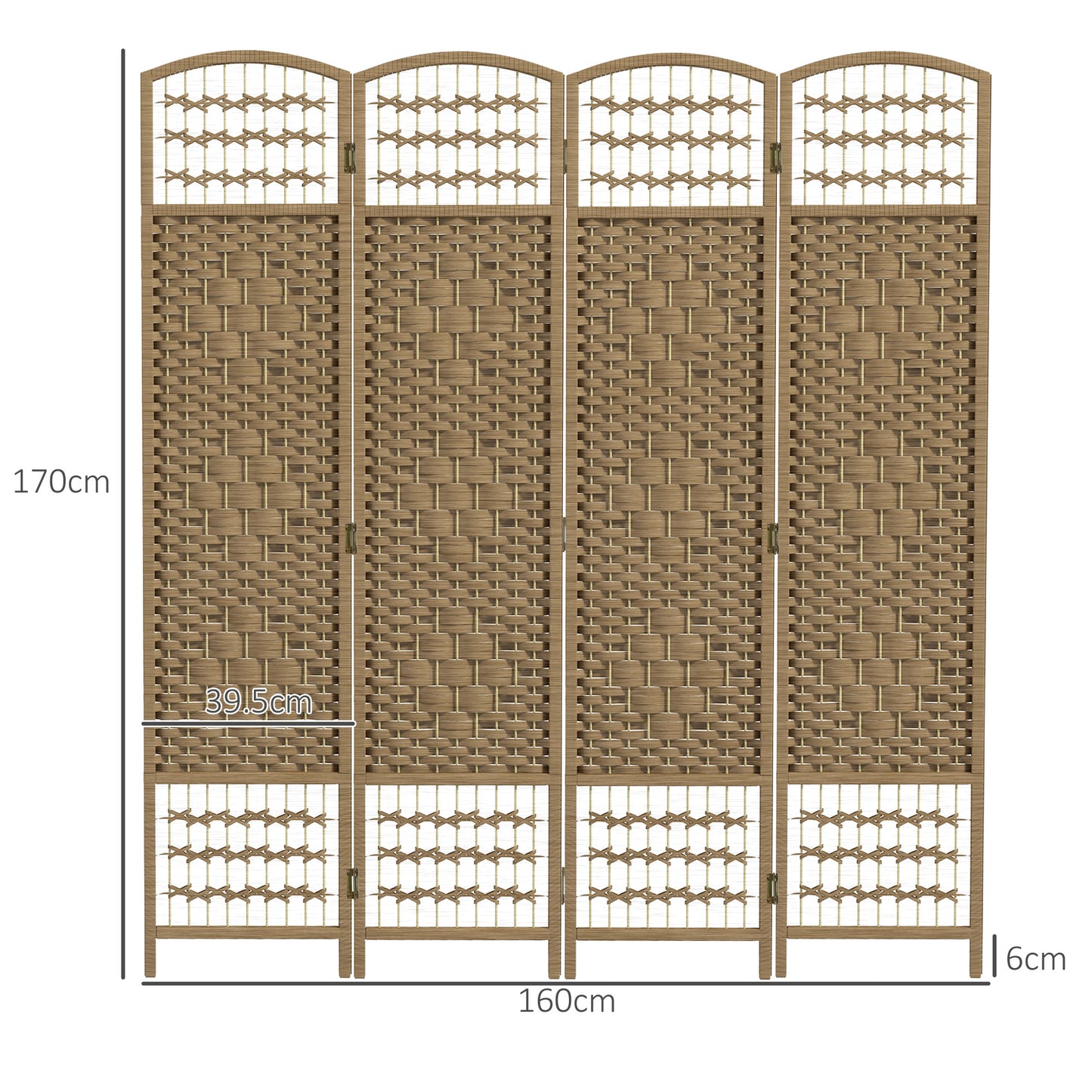 4 Panel Folding Room Divider, Privacy Screen, Freestanding Paravent Partition Separator for Living Room, Bedroom and Office, 160 x 170cm, Natural Wood Finish