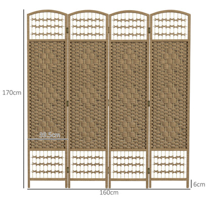 4 Panel Folding Room Divider, Privacy Screen, Freestanding Paravent Partition Separator for Living Room, Bedroom and Office, 160 x 170cm, Natural Wood Finish