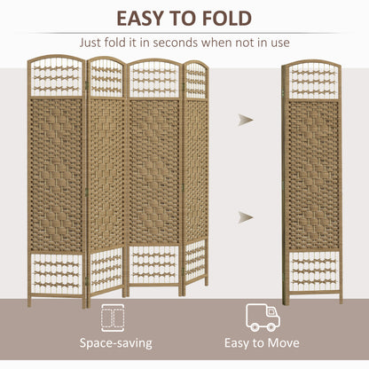 4 Panel Folding Room Divider, Privacy Screen, Freestanding Paravent Partition Separator for Living Room, Bedroom and Office, 160 x 170cm, Natural Wood Finish