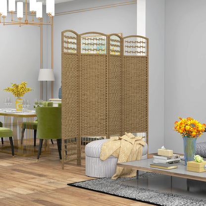 4 Panel Folding Room Divider, Privacy Screen, Freestanding Paravent Partition Separator for Living Room, Bedroom and Office, 160 x 170cm, Natural Wood Finish