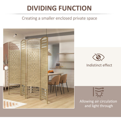 4 Panel Folding Room Divider, Privacy Screen, Freestanding Paravent Partition Separator for Living Room, Bedroom and Office, 160 x 170cm, Natural Wood Finish