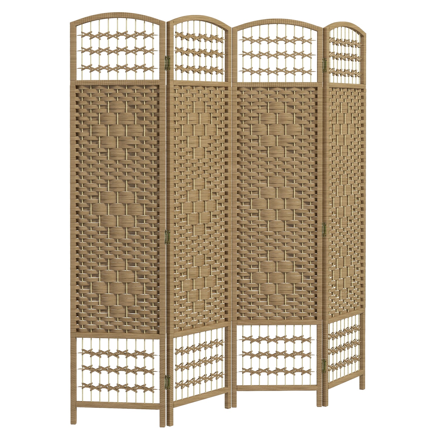 4 Panel Folding Room Divider, Privacy Screen, Freestanding Paravent Partition Separator for Living Room, Bedroom and Office, 160 x 170cm, Natural Wood Finish