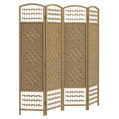 4 Panel Folding Room Divider, Privacy Screen, Freestanding Paravent Partition Separator for Living Room, Bedroom and Office, 160 x 170cm, Natural Wood Finish