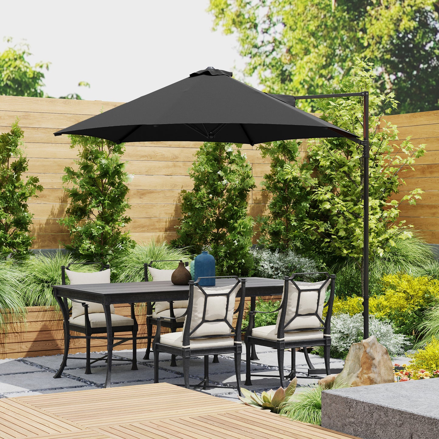 2.5M Offset Roma Patio Umbrella W/ 360° Rotation, Black