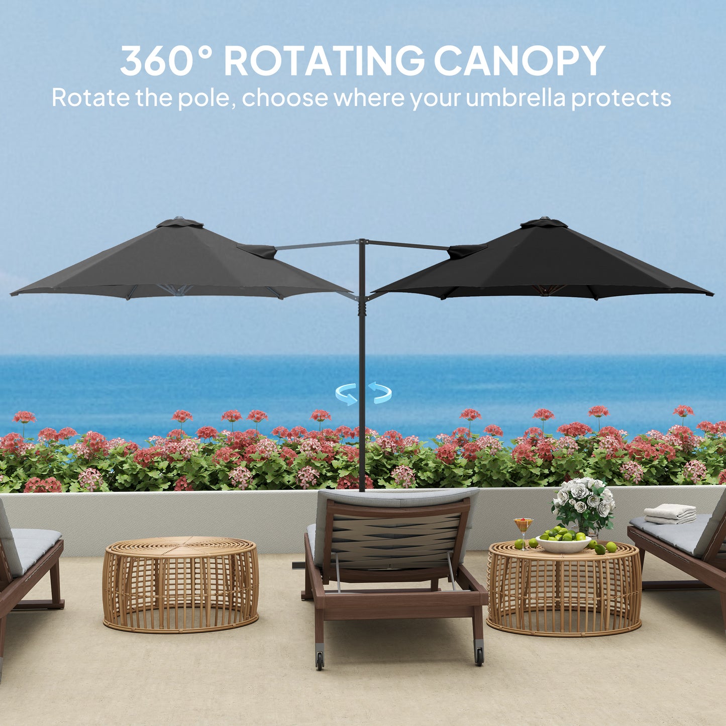 2.5M Offset Roma Patio Umbrella W/ 360° Rotation, Black