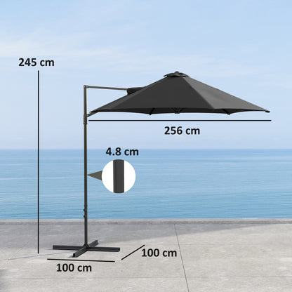 2.5M Offset Roma Patio Umbrella W/ 360° Rotation, Black