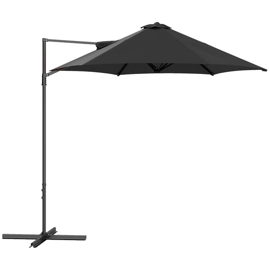 2.5M Offset Roma Patio Umbrella W/ 360° Rotation, Black