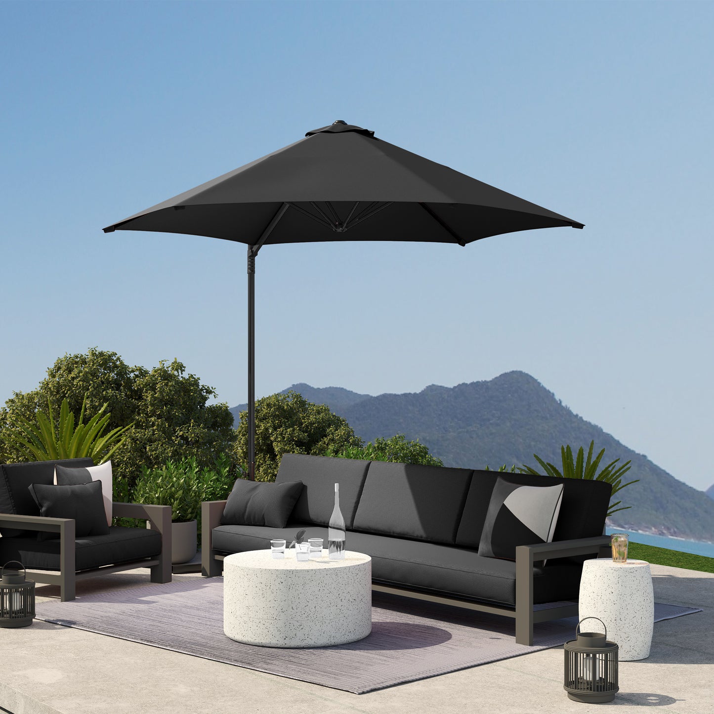 2.5M Offset Roma Patio Umbrella W/ 360° Rotation, Black