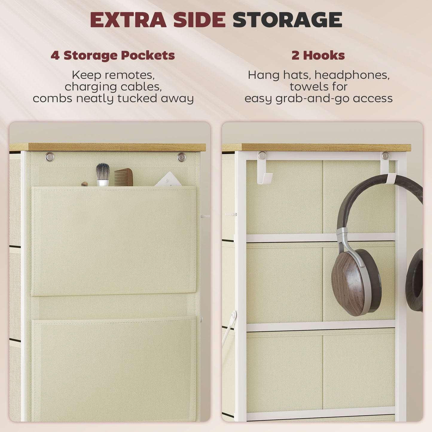 Fabric Chest of Drawers, 10 Drawer Dresser for Bedroom, Beige