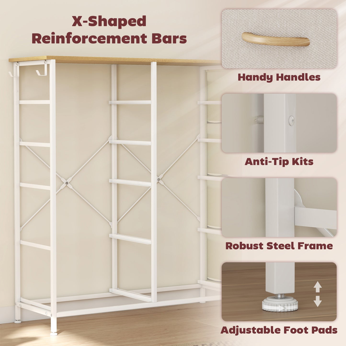 Fabric Chest of Drawers, 10 Drawer Dresser for Bedroom, Beige