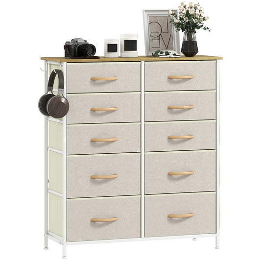 Fabric Chest of Drawers, 10 Drawer Dresser for Bedroom, Beige