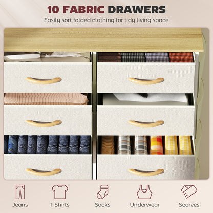 Fabric Chest of Drawers, 10 Drawer Dresser for Bedroom, Beige