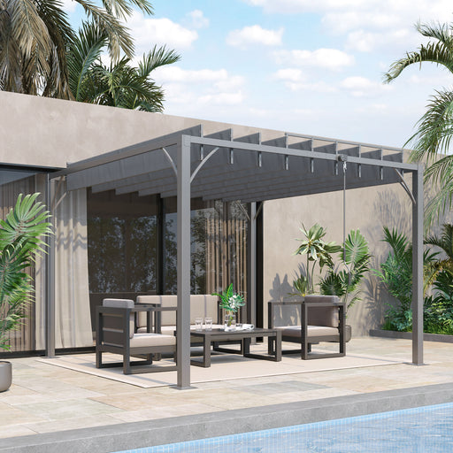 3 x 3(m) Outdoor Pergola with Retractable Roof, Aluminium Louvered Patio Gazebo Canopy for Lawn Garden Patio, Grey