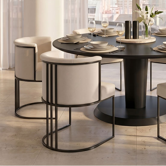 Aria Velvet Dining Chair with Black Frame - Chalk & Black