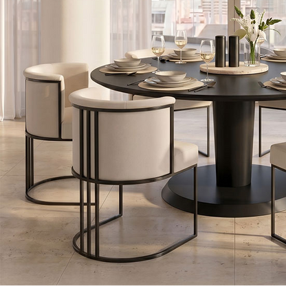 Aria Velvet Dining Chair with Black Frame - Chalk & Black