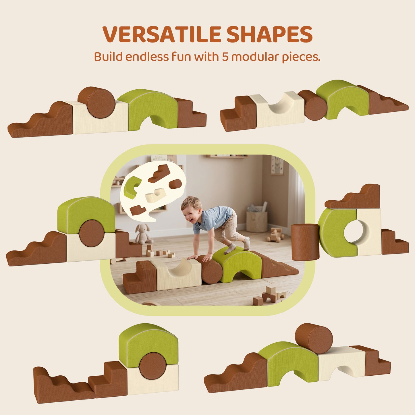Toddlers Climbing Toys, 5-Piece Foam Climbing Blocks for Crawling