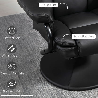 PU Leather Swivel Recliner Armchair with Ottoman, Black