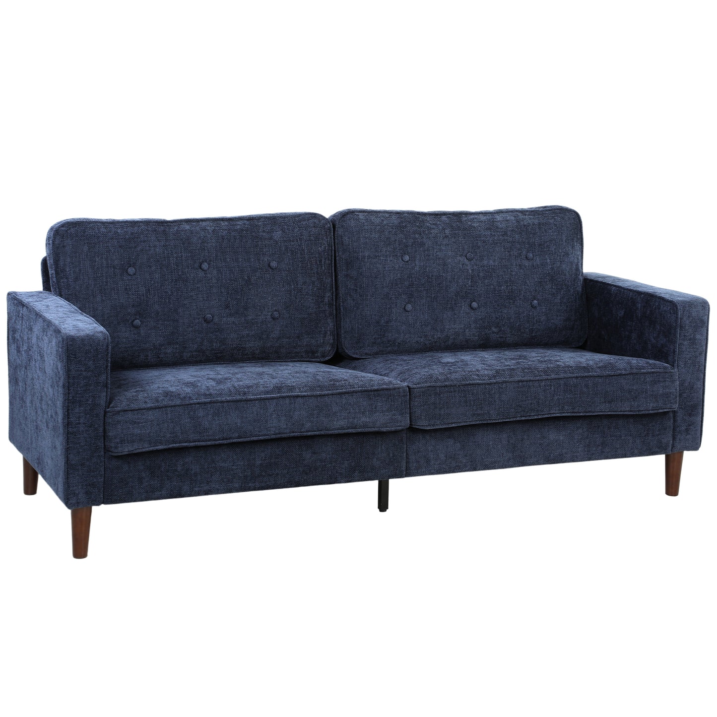 3 Seater Sofa, Velvet-Feel Fabric Upholstered Small Couch for Bedroom, Modern Sofa Settee with Padded Cushion, Button Tufting and Wood Legs for Living Room, Dark Blue