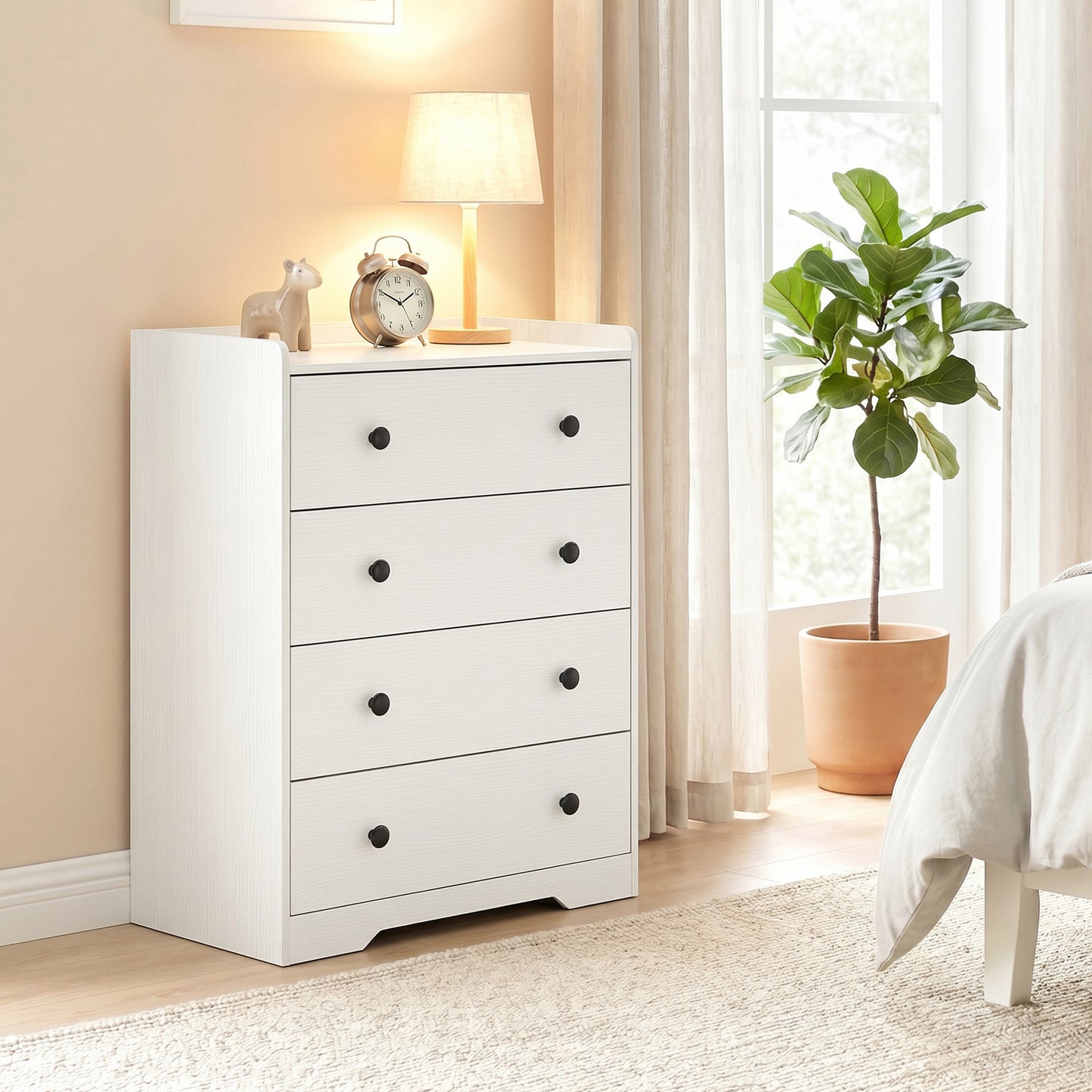 4 Drawer Chest of Drawers, Storage Cabinet, White Wood Effect