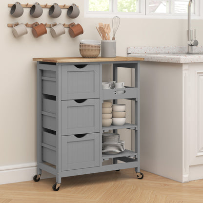Rolling Kitchen Island Cart, Bar Serving Cart on Wheels Grey