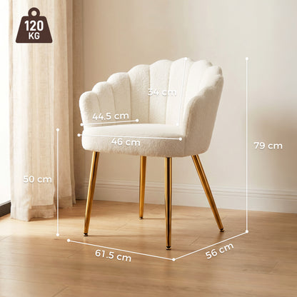 Petal-Back Lounge Chair, Faux Lamb's Wool Lounge Seat with Metal Legs and Adjustable Feet, Modern Armchair for Living Room, Bedroom, Balcony, Office, Cream