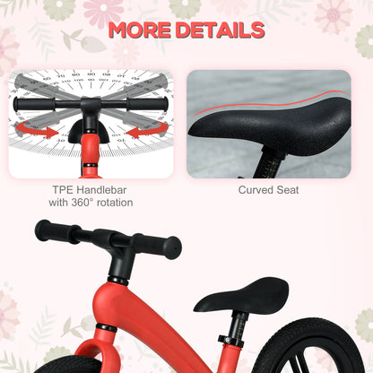 AIYAPLAY 12" Kids Balance Bike, Lightweight Training Bike for Children No Pedal with Adjustable Seat, Rubber Wheels - Red